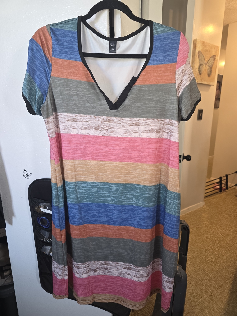 SHEIN Multi-Color Striped V-Neck Short Sleeve Dress